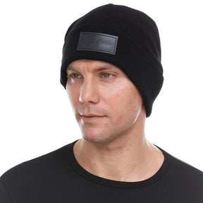 Leather Patch Wool Beanie