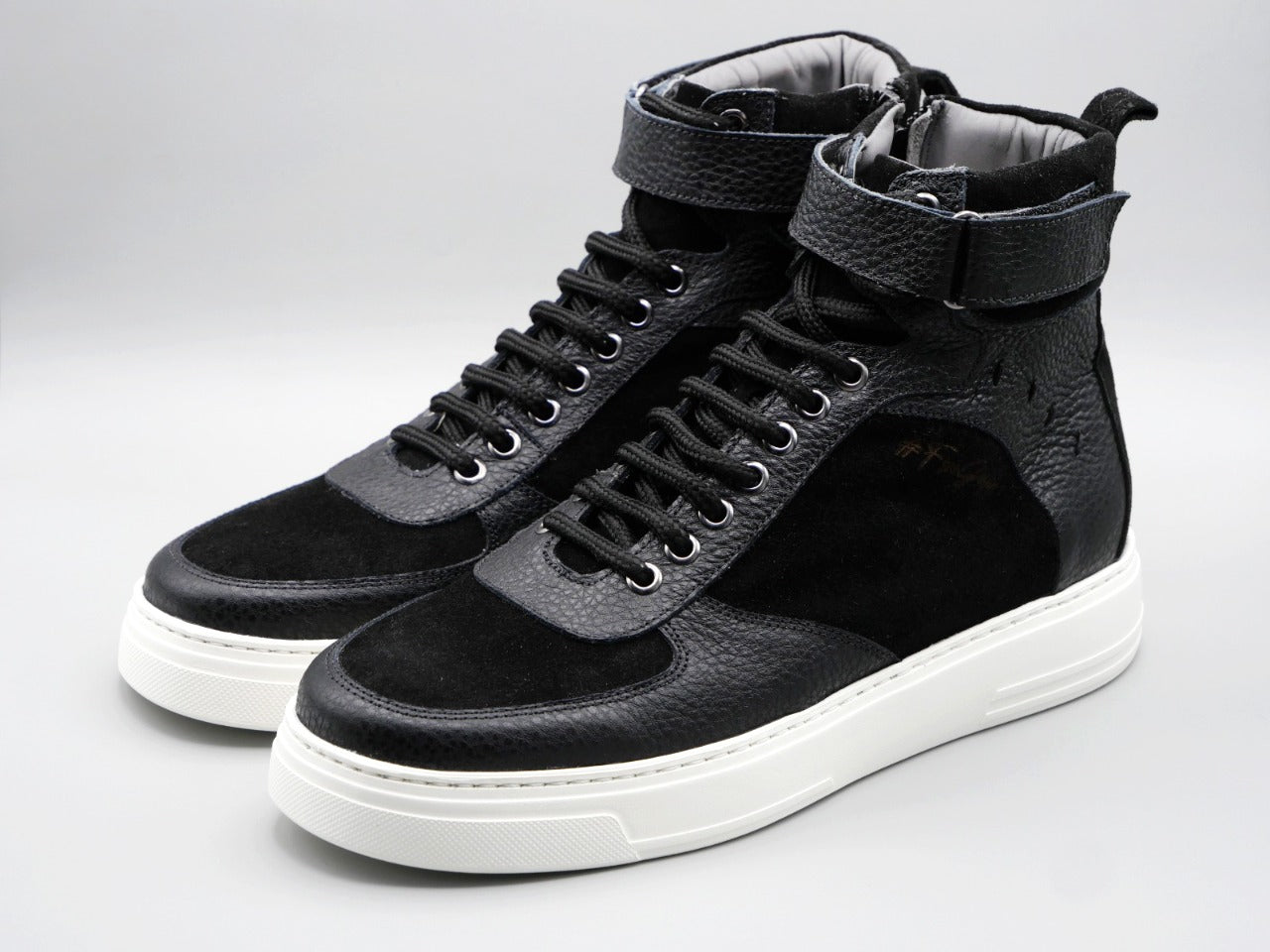 Black leather high top best sale tennis shoes